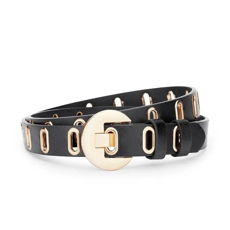 Vintage Round Buckle PU Leather Belt – Women's Waistband Fashion Leather Belt Qst A1