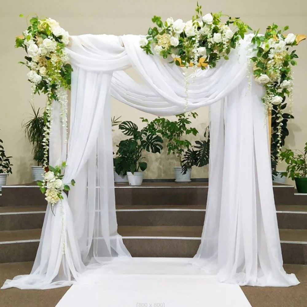 Wedding Mesh Arch Backdrop Curtain – Outdoor Party Decoration Wedding Arch Backdrop Qme white