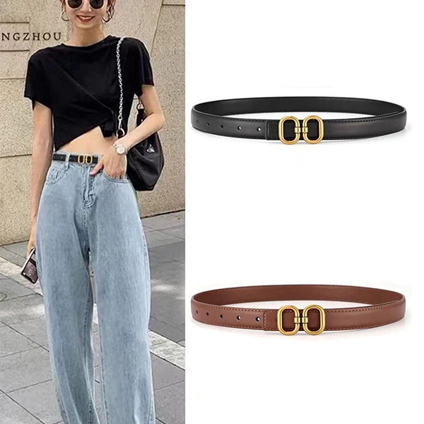 Women's Metal Double Ring PU Belt – Casual Versatile Fashion Fashion Belt Qst