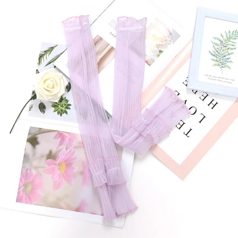 Women's Long Sun-Protective Fingerless Arm Sleeve Gloves Fingerless Arm Sleeves Qme Lavender one size