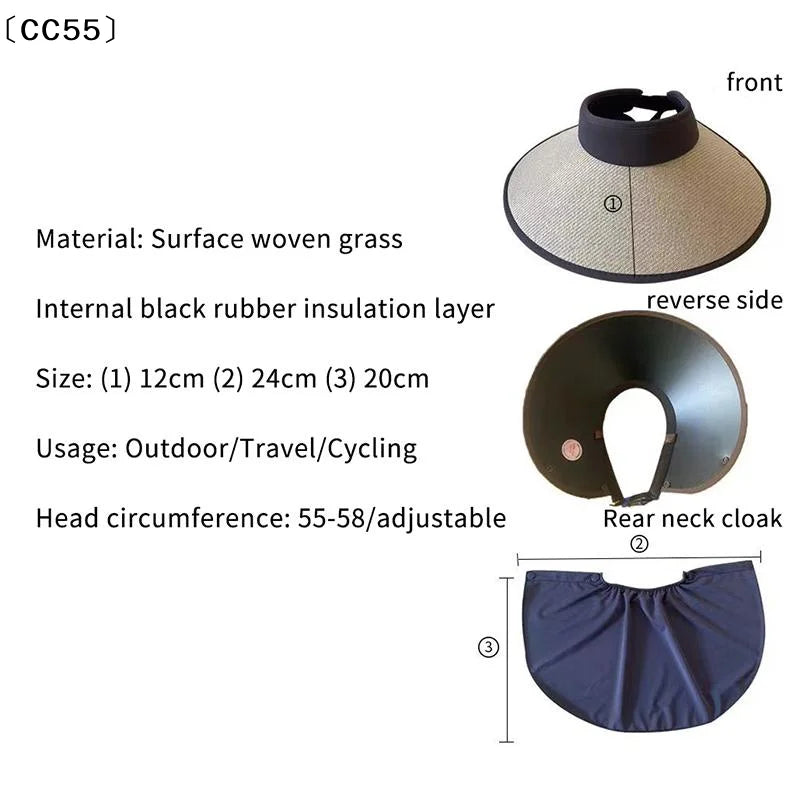 Women's Wide Brim Open-Top Foldable Sun Hat | UV Shade Wide Brim Sun Hat Qst