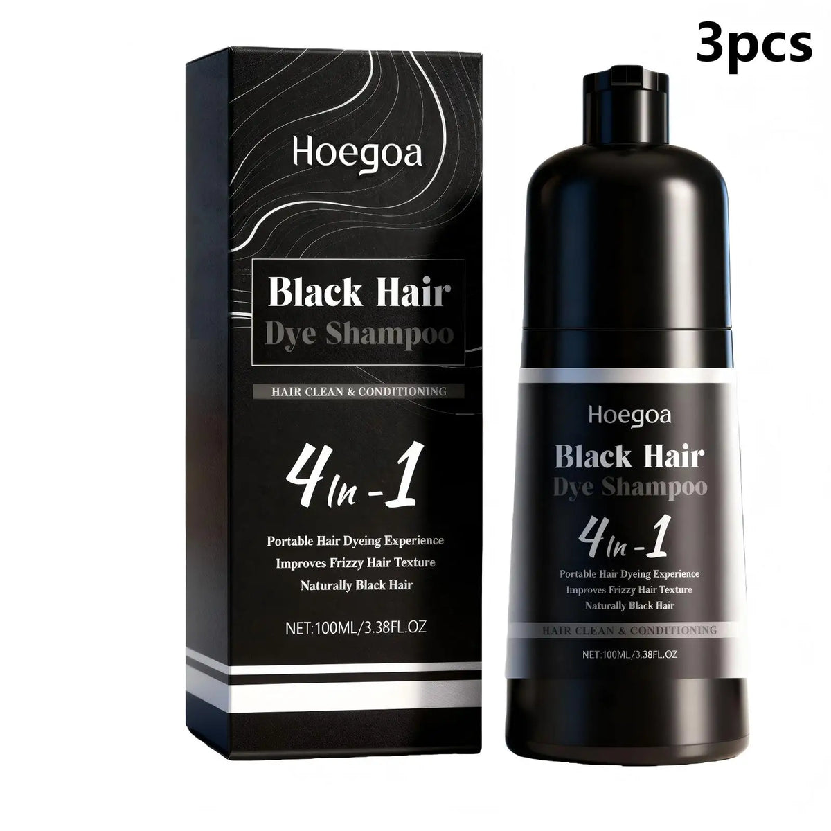 Hoegoa 4-in-1 Black Hair Coloring Shampoo – Herbal Formula Hair Coloring Shampoo Qst 3pcs