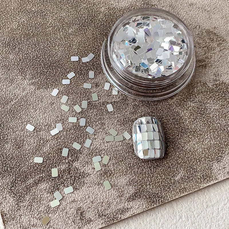 Silver Square Nail Glitter Jar | Minimalist Sparkling Nail Art Nail Art Glitter Qme