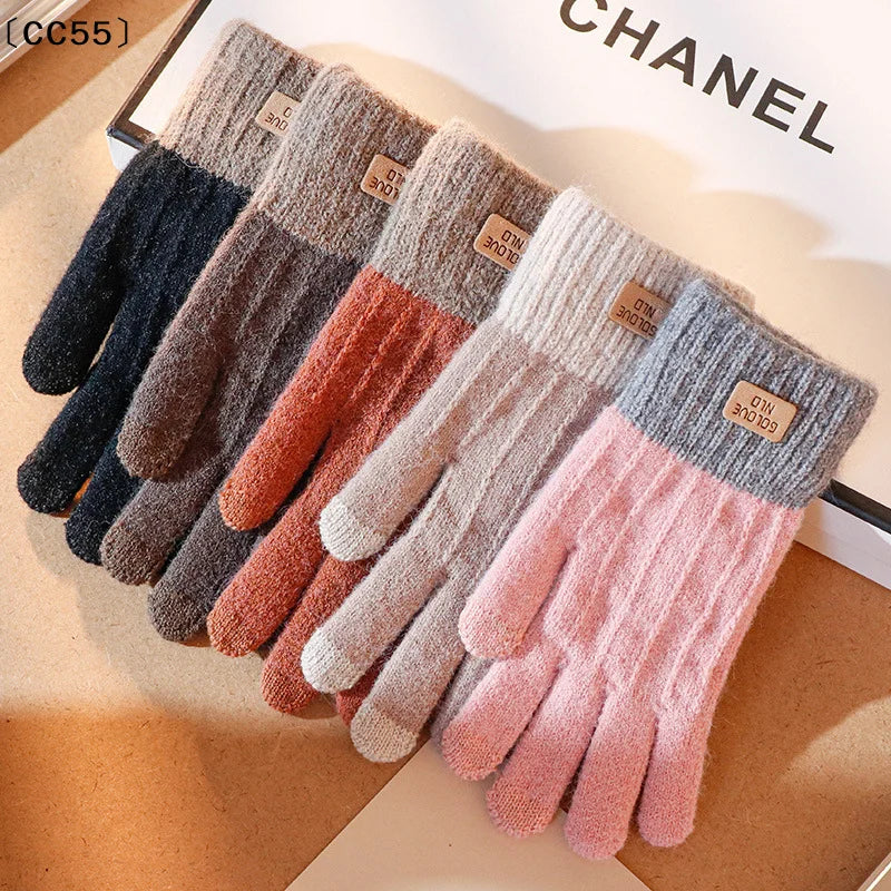 Women's Thick Plush Knitted Touchscreen Winter Gloves Winter Knitted Gloves Qst