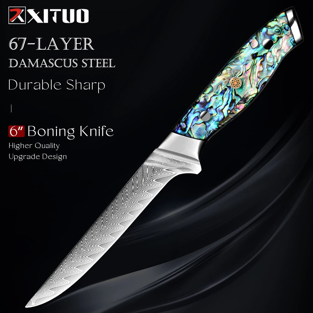XITUO Damascus Steel Boning Fillet Knife – Curved Flexible Blade Boning Fillet Knife Qst Boning Knife