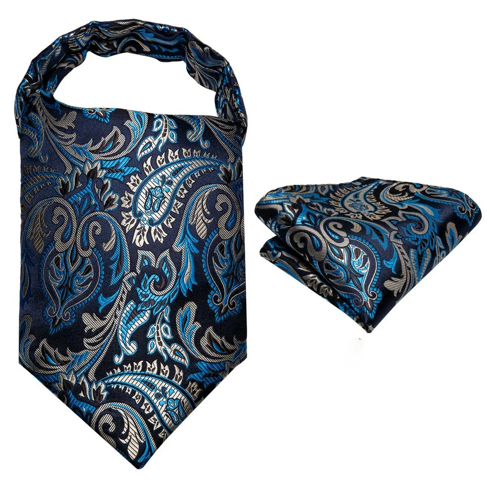 Men's Ascot Tie Cravat Set with Pocket Square & Ring Ascot Cravat Set Qme