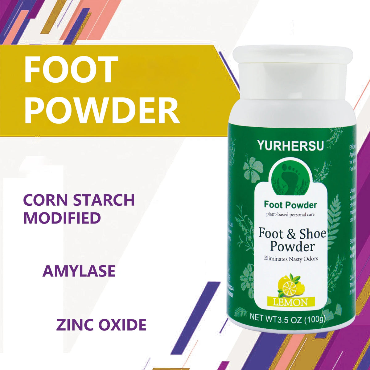 YURHERSU Lemon Foot Deodorant Powder – Fresh & Dry Foot Deodorant Powder Qst