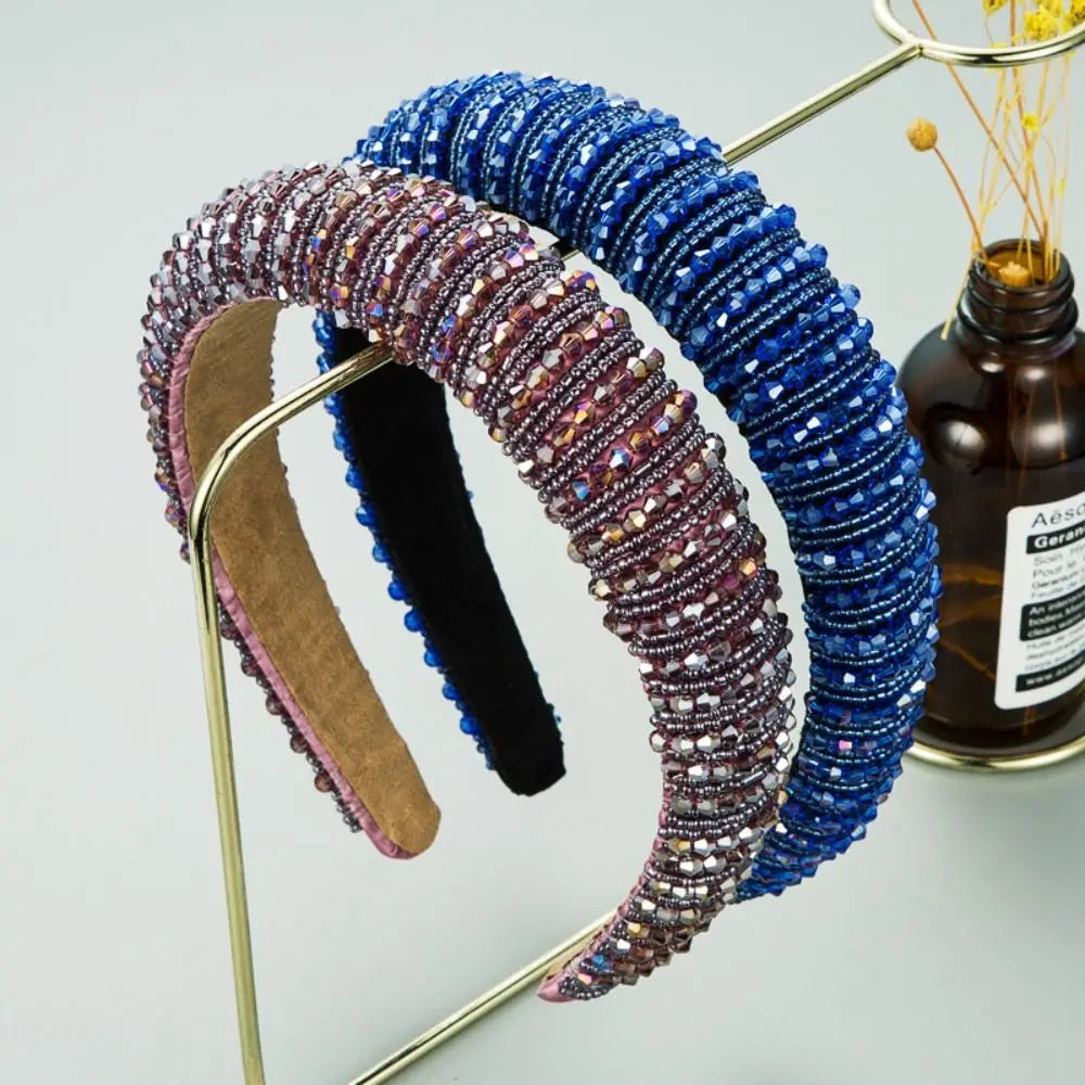 Baroque Crystal Headband – Elegant Beaded Sponge Hair Accessory Crystal Headband Qme
