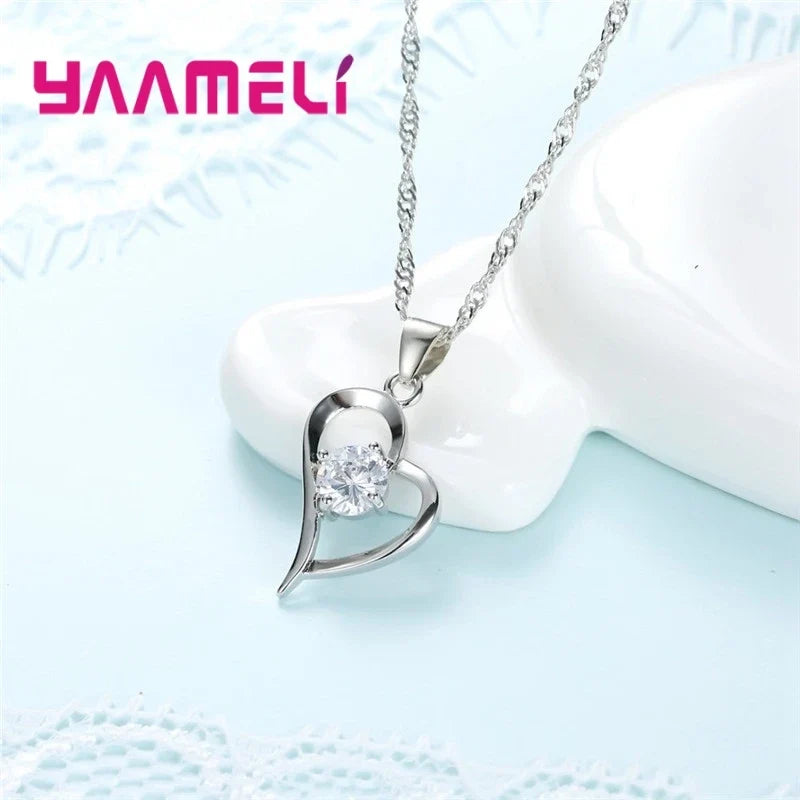 925 Sterling Silver Heart Jewelry Set – Necklace & Earrings Silver Jewelry Set Qme
