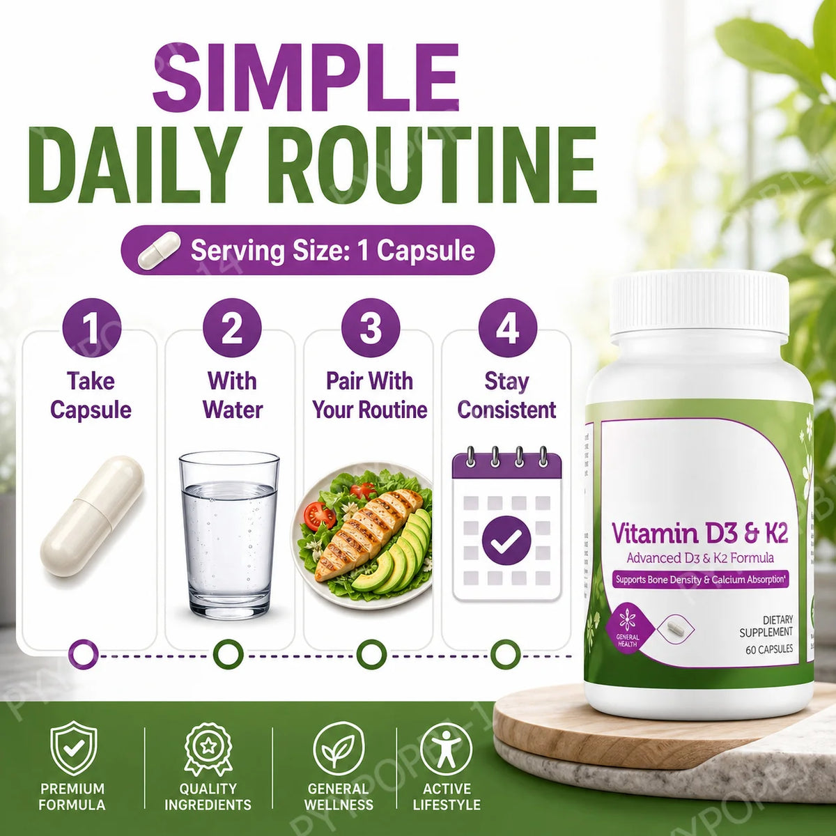 Googeer Advanced D3 & K2 Daily Supplement – 60 Capsules Vitamin Supplement Qst