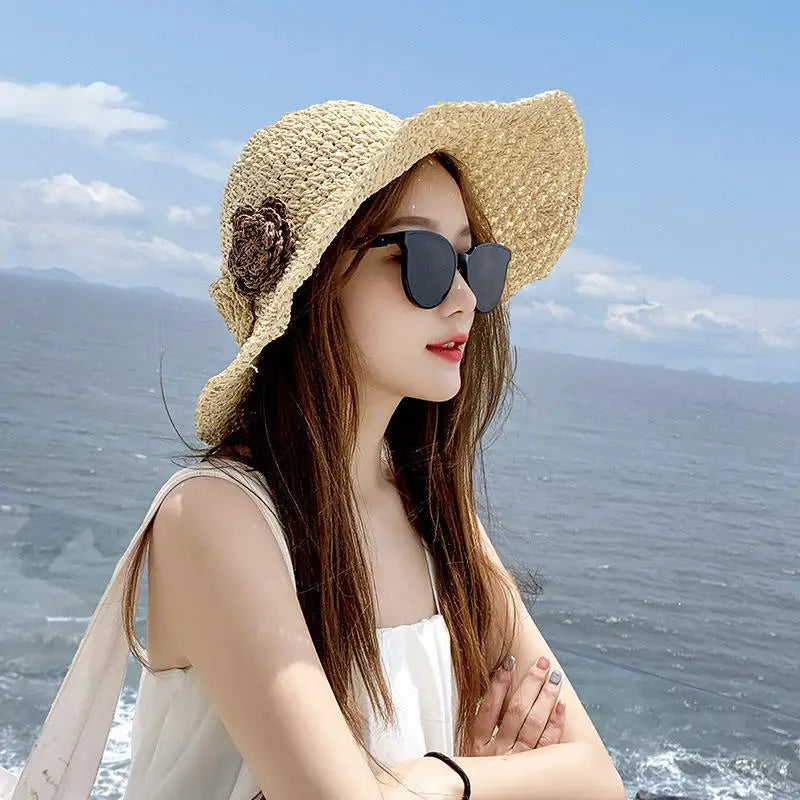 Women's Foldable Wide Brim Straw Sun Hat – UV Protection Straw Sun Hat Qst A2