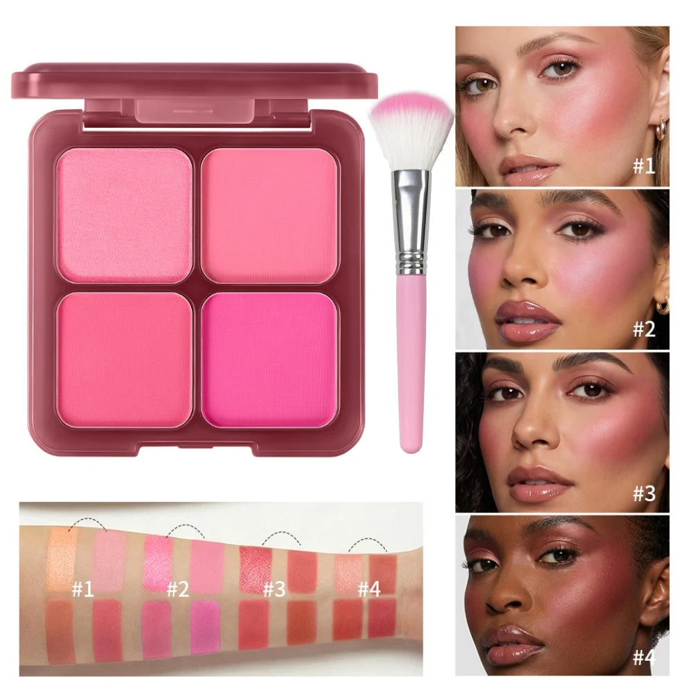 4-Color Blush & Highlighter Palette with Built-In Brush Blush Palette Qst