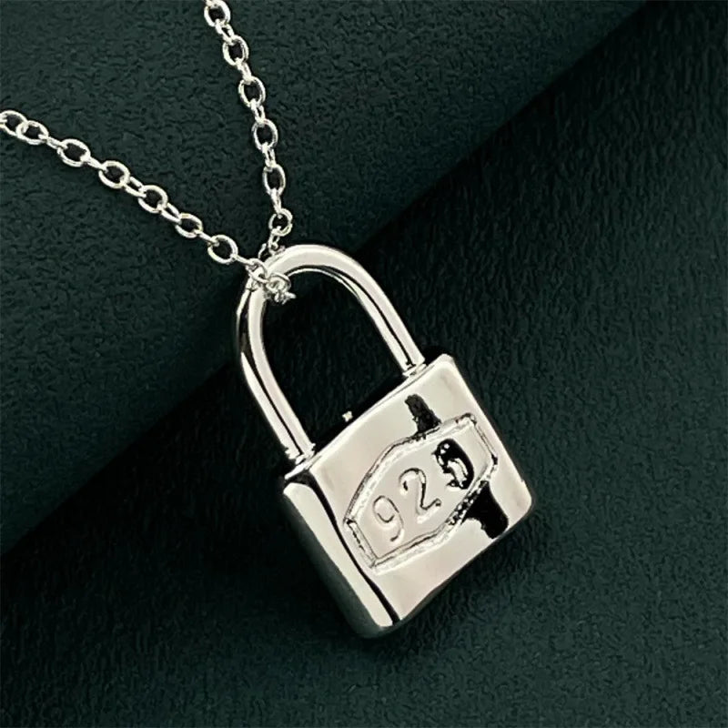 925 Sterling Silver Lock Charm Necklace for Women Sterling Silver Necklace Qme