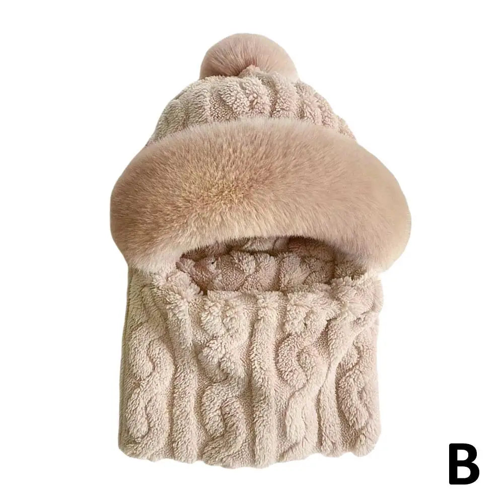 Women's Winter Thickened Scarf Mask with Ear Protection Winter Scarf Mask Qme khaki One size