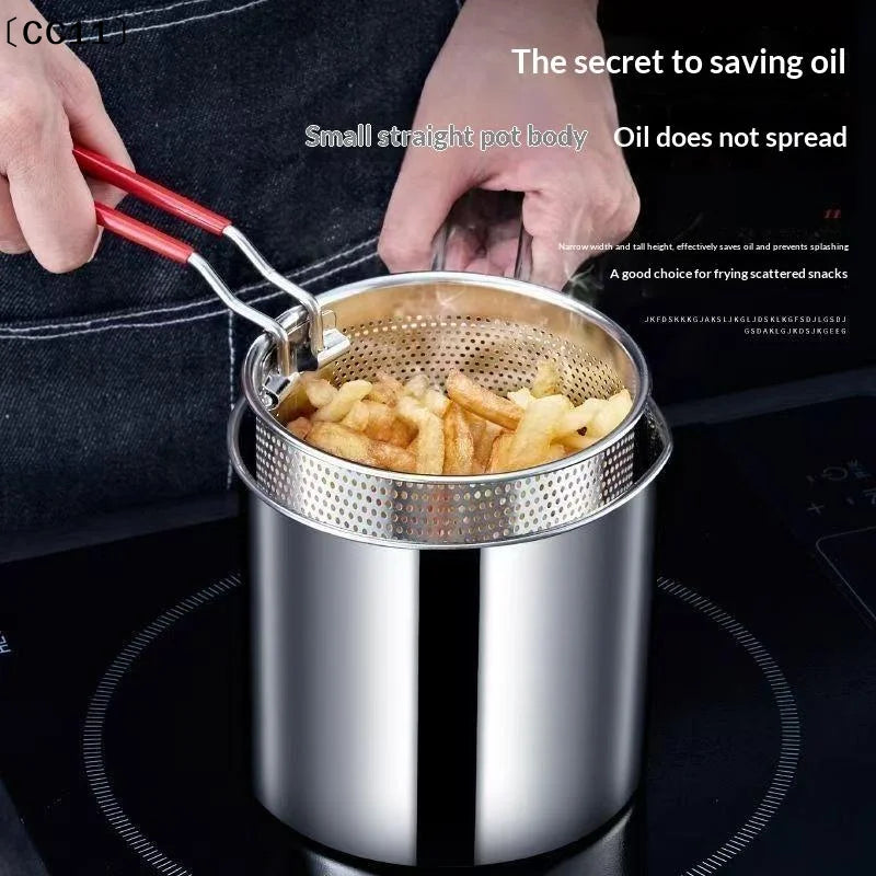 Stainless Steel Deep Frying Pot with Strainer Tempura Pan Deep Frying Pot Qme