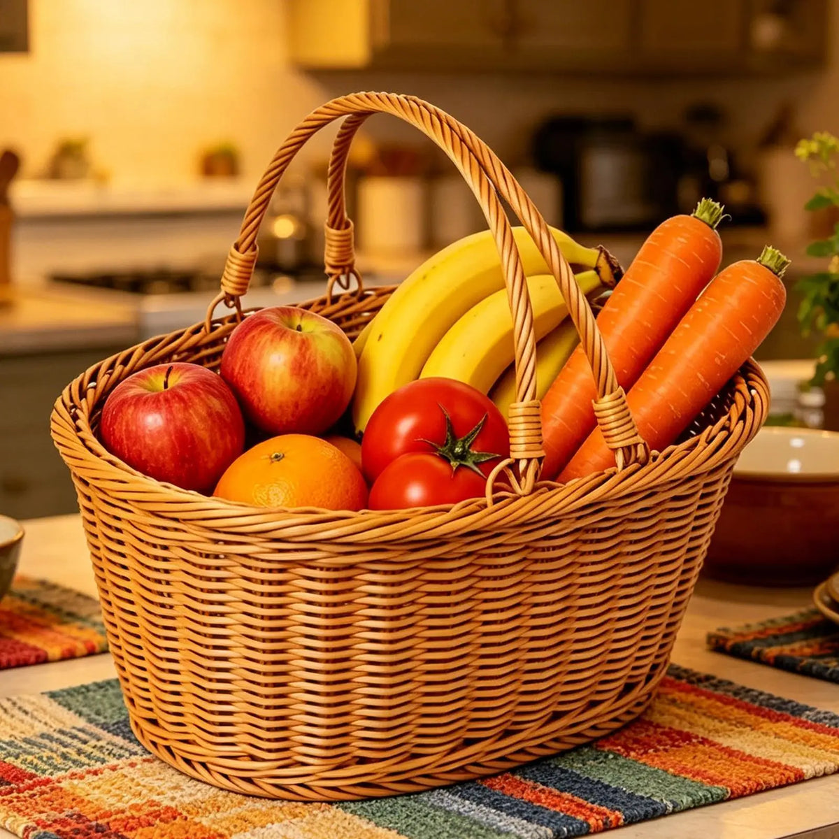 Woven Picnic & Harvest Basket with Handle | Storage Hamper Woven Storage Basket Qme