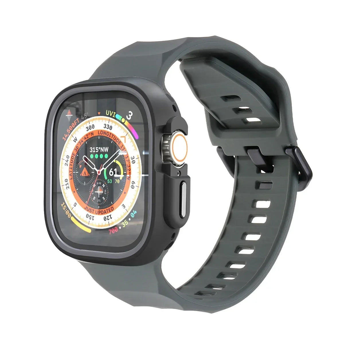 Silicone Sport Band & Case for Apple Watch Ultra 2/9/8/7/SE Watch Band & Case Qme Gray DarkH 44mm Series SE 456