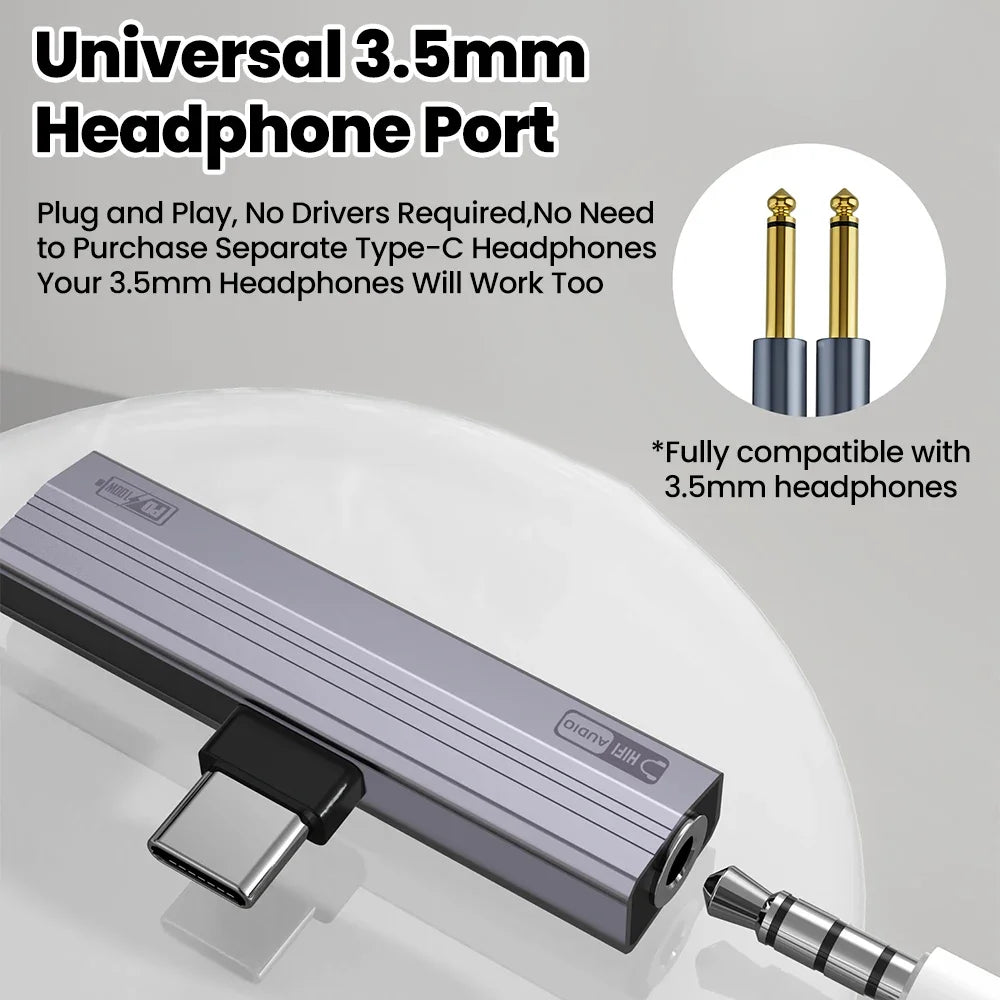 USB-C to 3.5mm Audio Adapter | 100W Fast Charging + Hi-Fi DAC USB-C Audio Adapter Qme