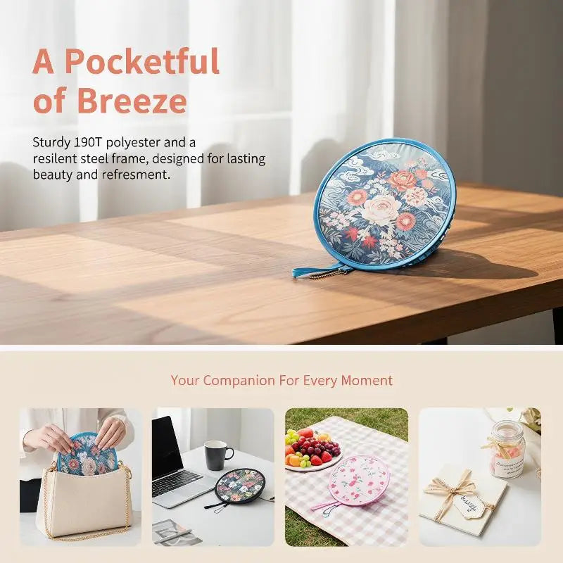 Mini Japanese Folding Fan Flower Pattern – Pocket Collapsible Folding Handheld Fan Qme