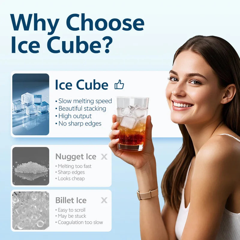 110V Mini Ice Maker Machine – Fast Compact Home & Commercial Use Countertop Ice Maker Qst
