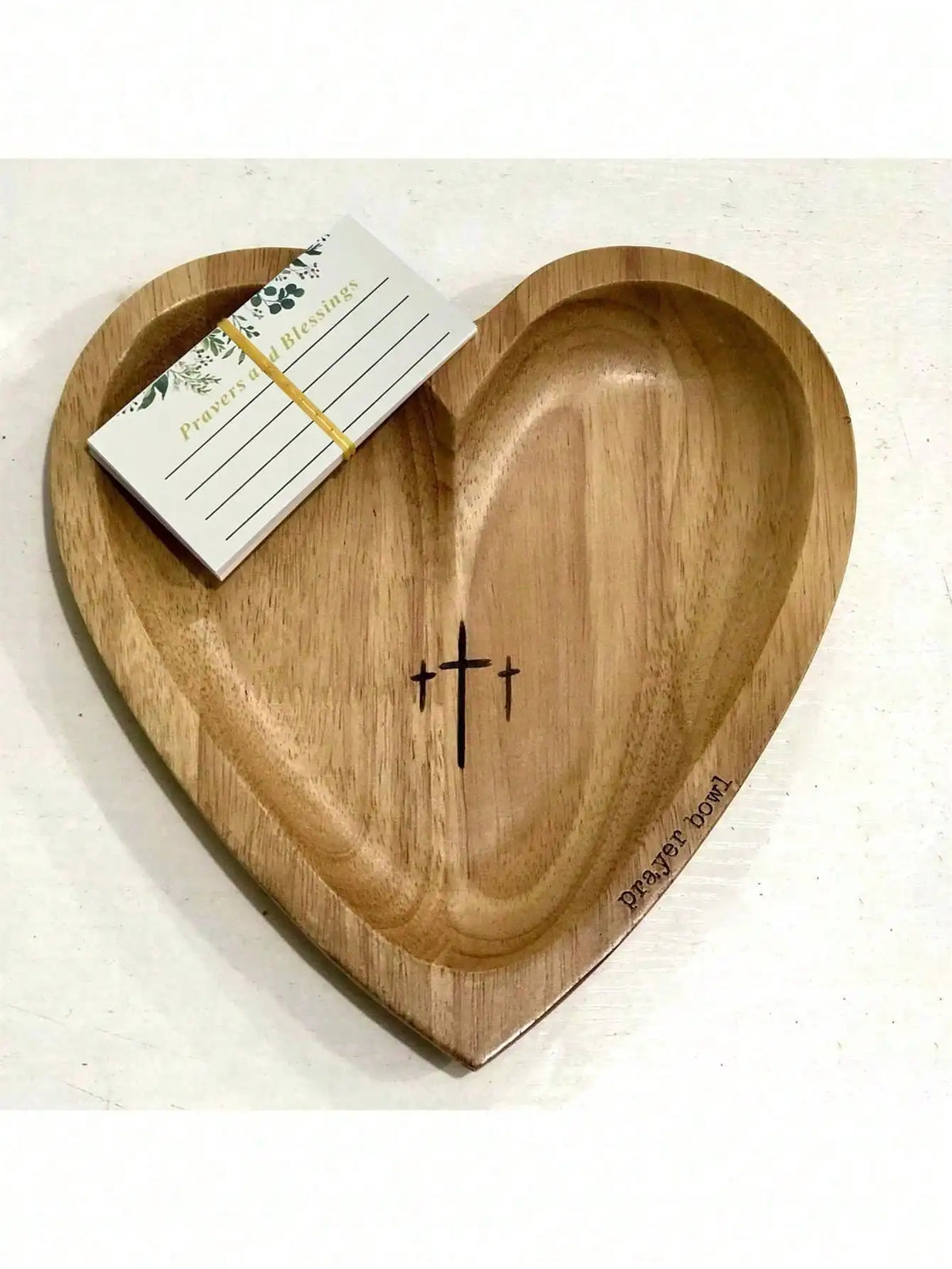 Heart-Shaped Wood Cross Engraved Prayer Bowl – Home Decor Decorative Wood Bowl Qme Bowl