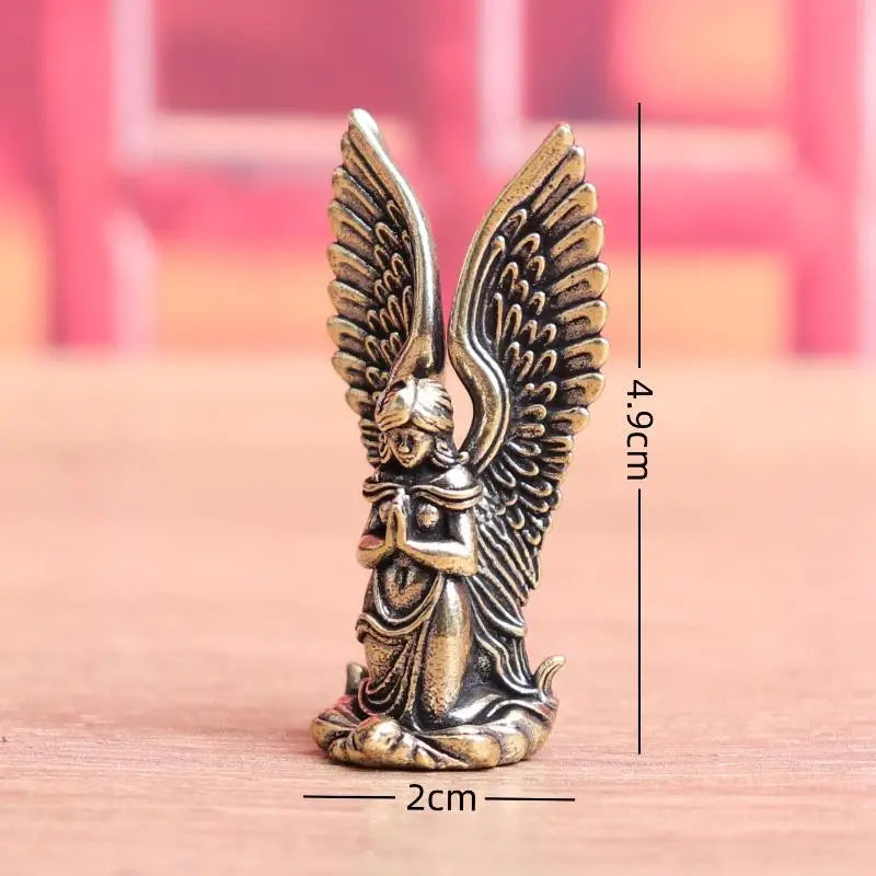 Brass Guardian Angel Goddess Small Statue – Desk Ornament Brass Figurine Statue Qme