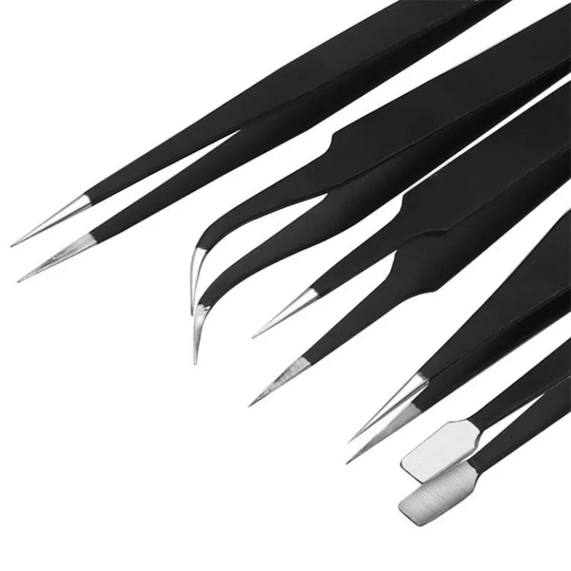 Qme 10pc Anti-Static Precision Tweezers Set with Canvas Bag Precision Tweezers Set Qme