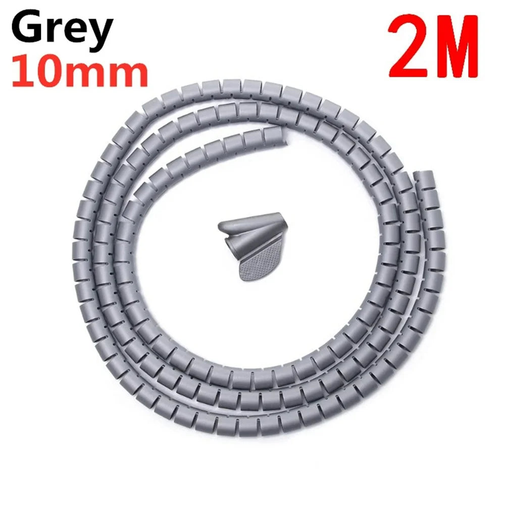 Spiral Cable Wire Wrap – Flexible PVC Cord Management Sleeve Cable Management Wrap Qme 10mm grey