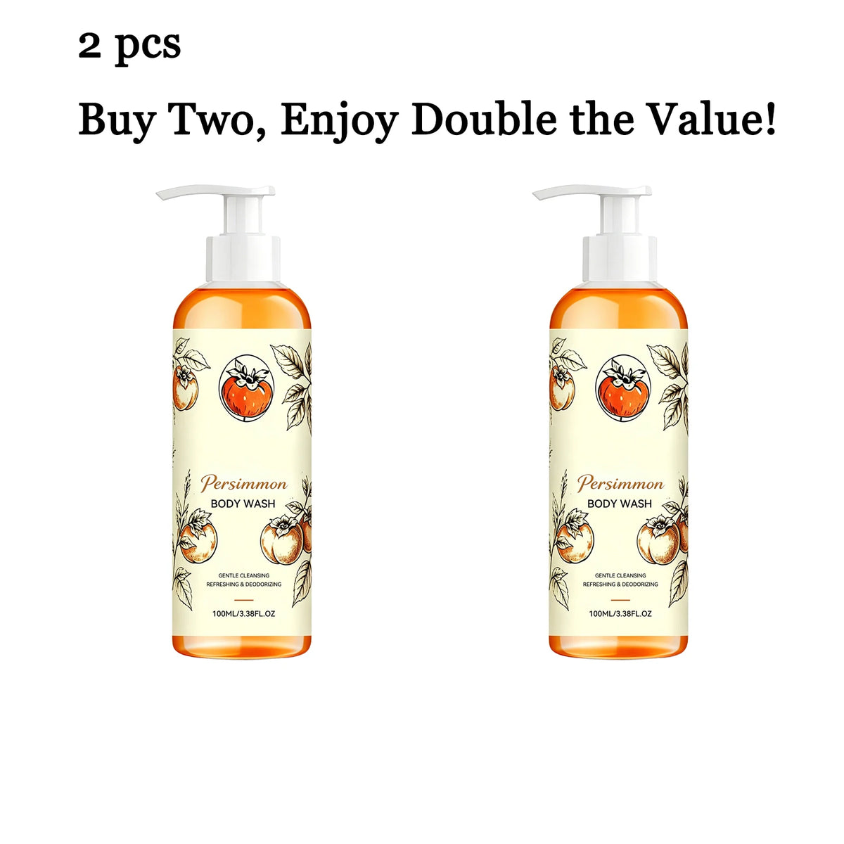 Persimmon Body Wash Gel 100ml – Moisturizing Shower Gel Body Wash Gel Qst 2 pcs Moisturizing