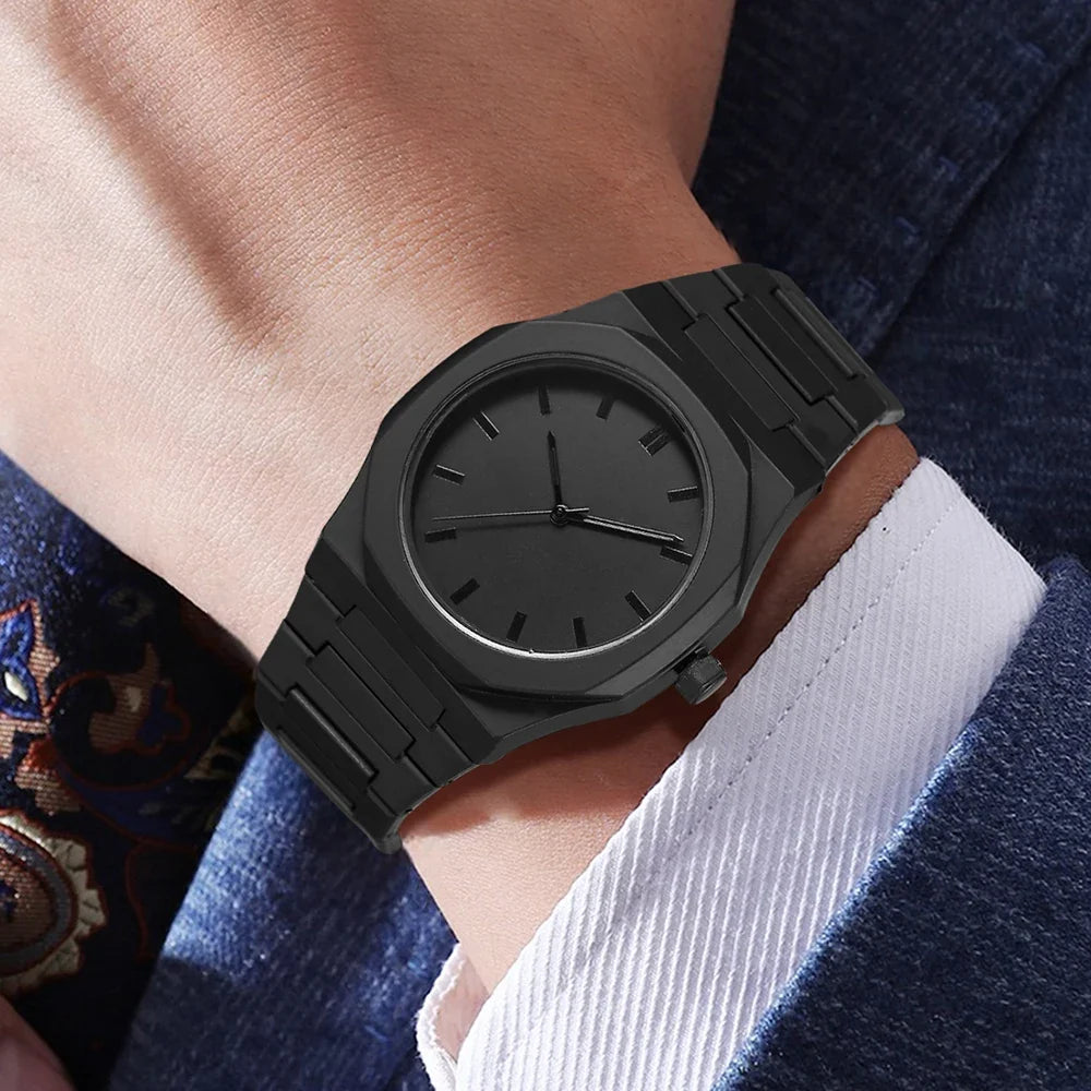 Men's Matte Octagonal Watch & Cuban Bracelet 4-Piece Set Watch & Bracelet Set Qme