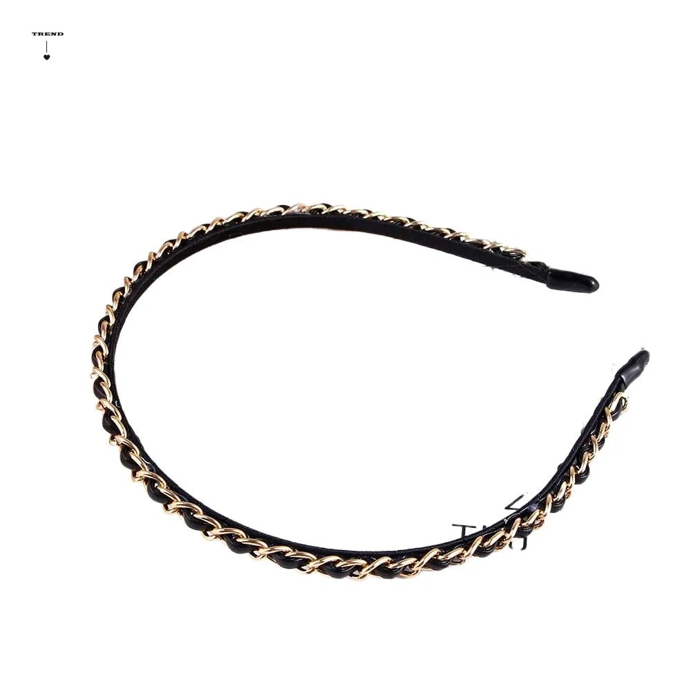 Women's Black Gold Punk Chain Headband | Hair Hoop Accessory Punk Chain Headband Qme