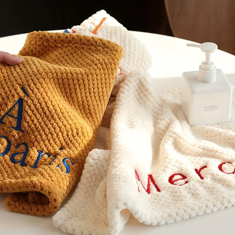 Minimalist Embroidered Letter Square Towel – Soft & Absorbent Decorative Hand Towel Qme