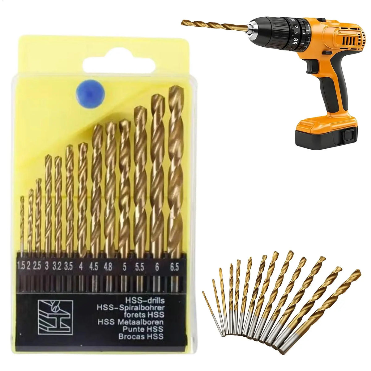 13-Pc Titanium Twist Drill Bit Set – Wood, Copper & Aluminum Twist Drill Bit Set Qme