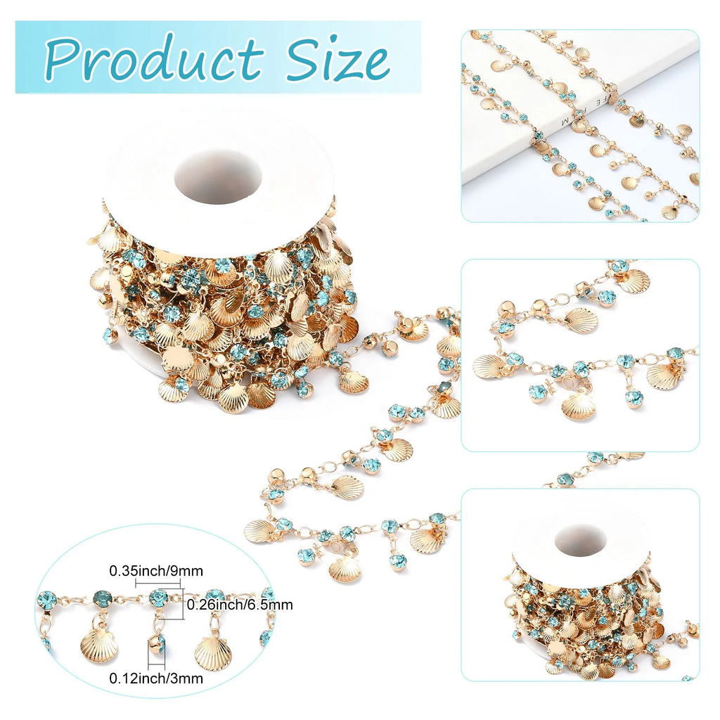 Pandahall 5m Golden Brass Jewelry Chain Sea Shell Charms Jewelry Making Chain Qme