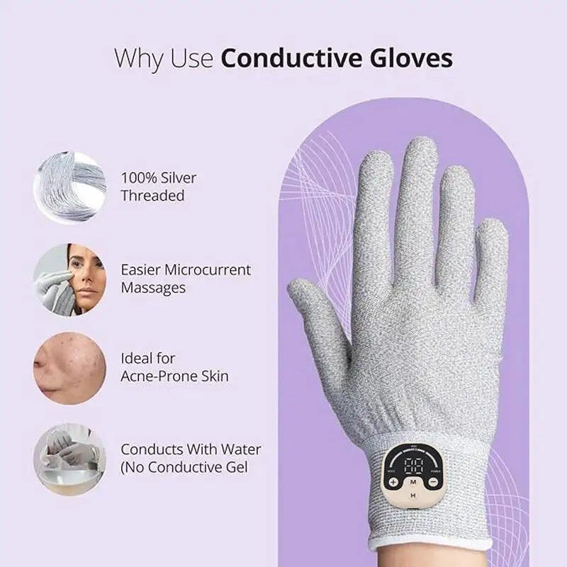 Microcurrent Facial Gloves – Silver Fiber Anti-Aging Skin Tool Microcurrent Skin Tool Qst