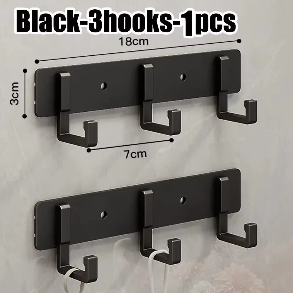 Reusable Aluminum Alloy Wall Hook | No-Drill Adhesive Mount Adhesive Wall Hook Qme Black-3hooks-1pcs