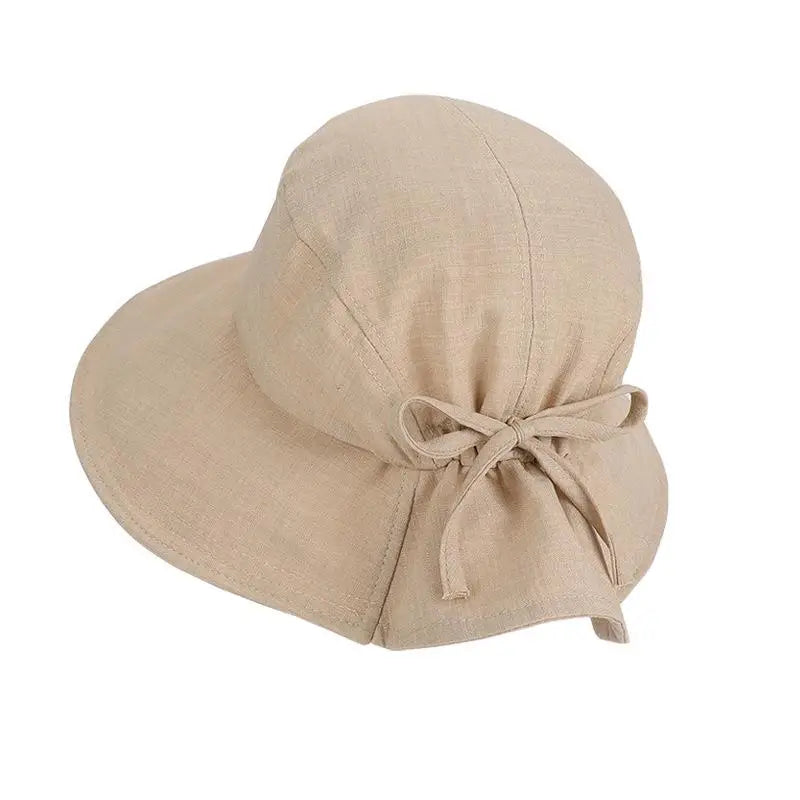 Women's Wide-Brim Foldable Sun Hat with Bow | Beach Travel Wide Brim Sun Hat Qst Khaki
