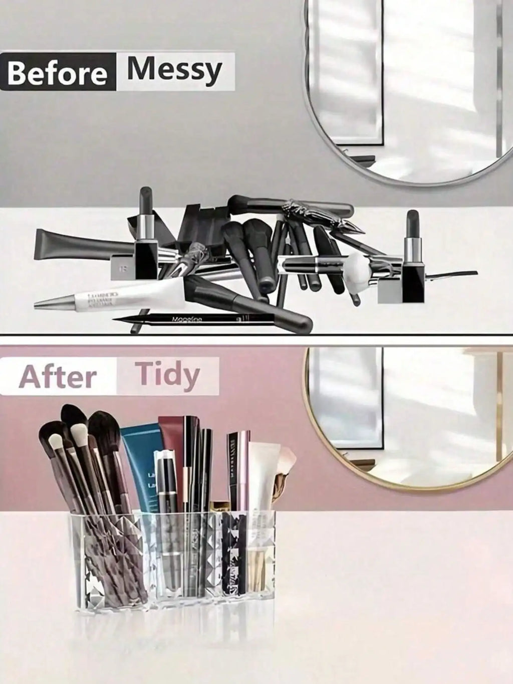 Clear Acrylic Makeup Brush Organizer – 3 Compartments Makeup Brush Organizer Qme