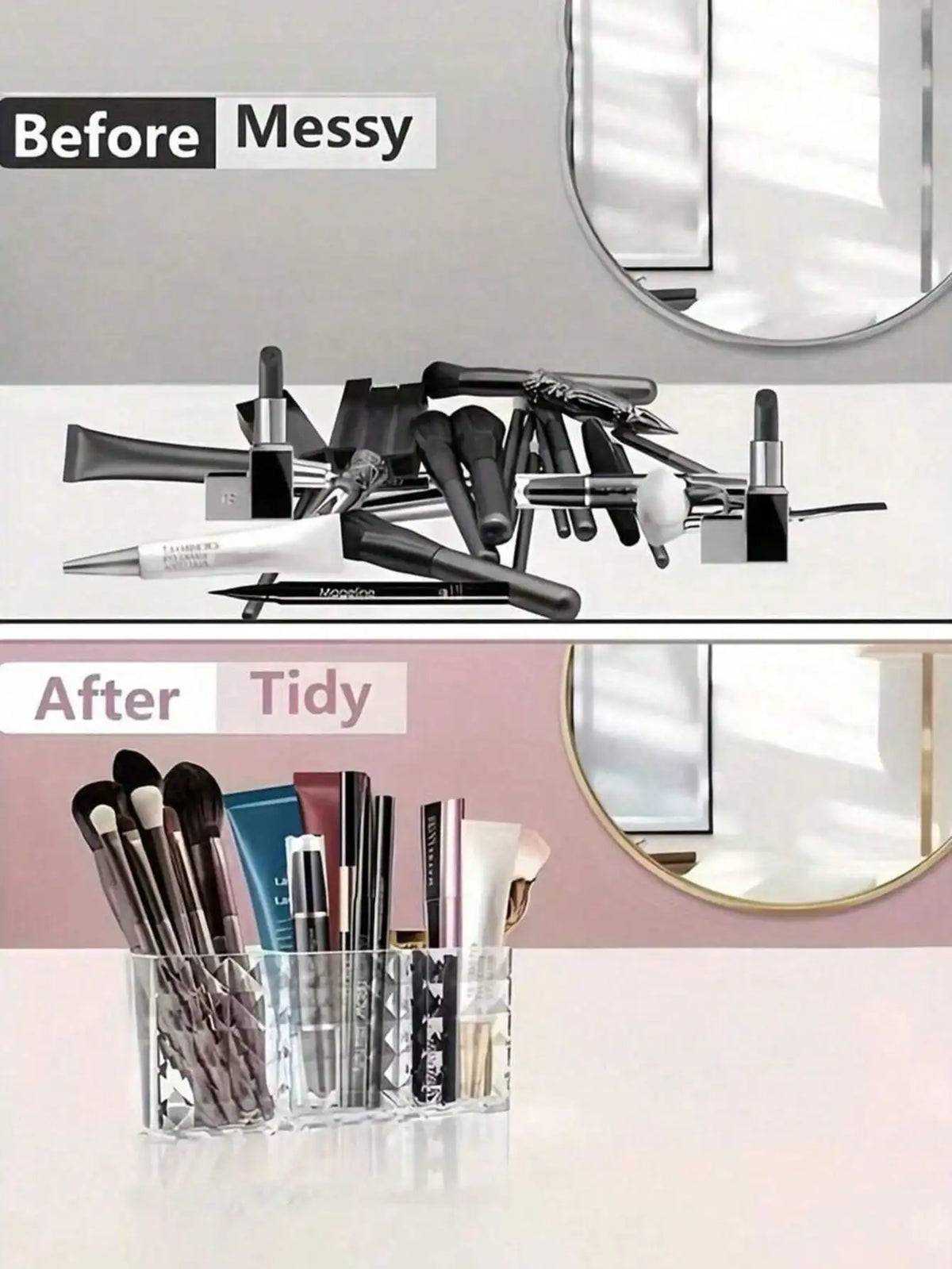 Clear Acrylic Makeup Brush Organizer – 3 Compartments Makeup Brush Organizer Qme