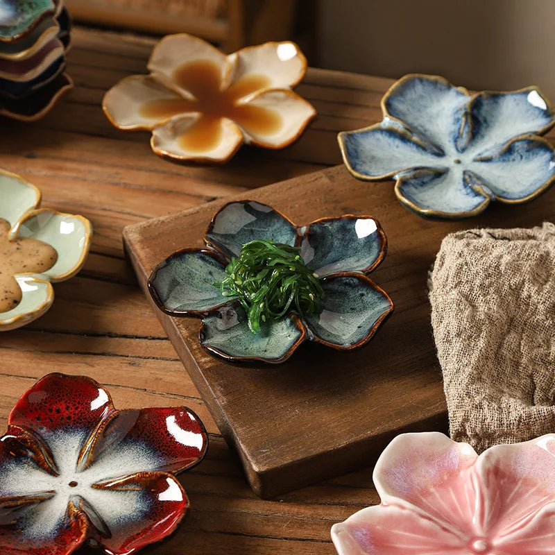 Retro Ceramic Petal Dipping Plate – Kiln-Baked, 13 Colors Ceramic Dipping Plate Qme