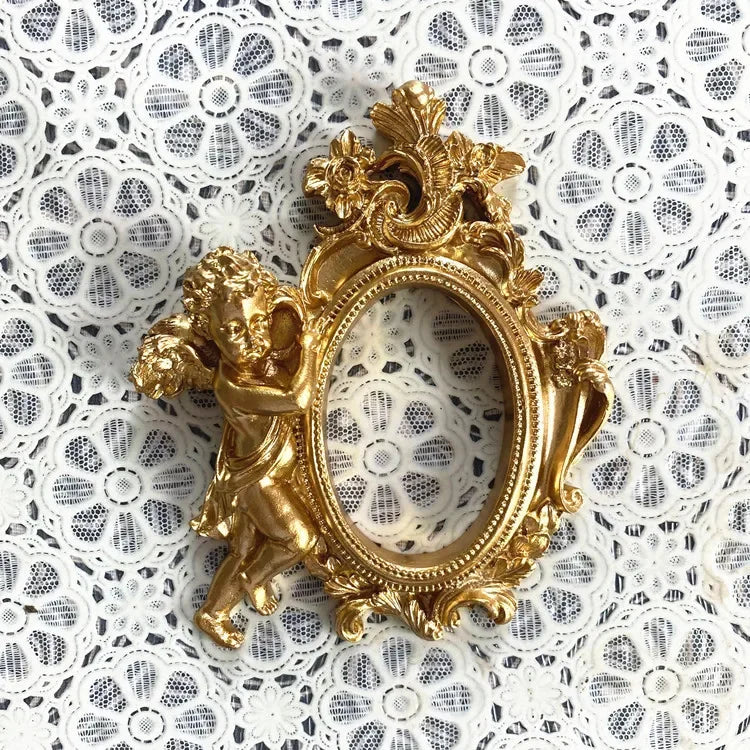 Retro Resin Mini Angel Oval Photo Frame | 6 Colors Decorative Photo Frame Qme A