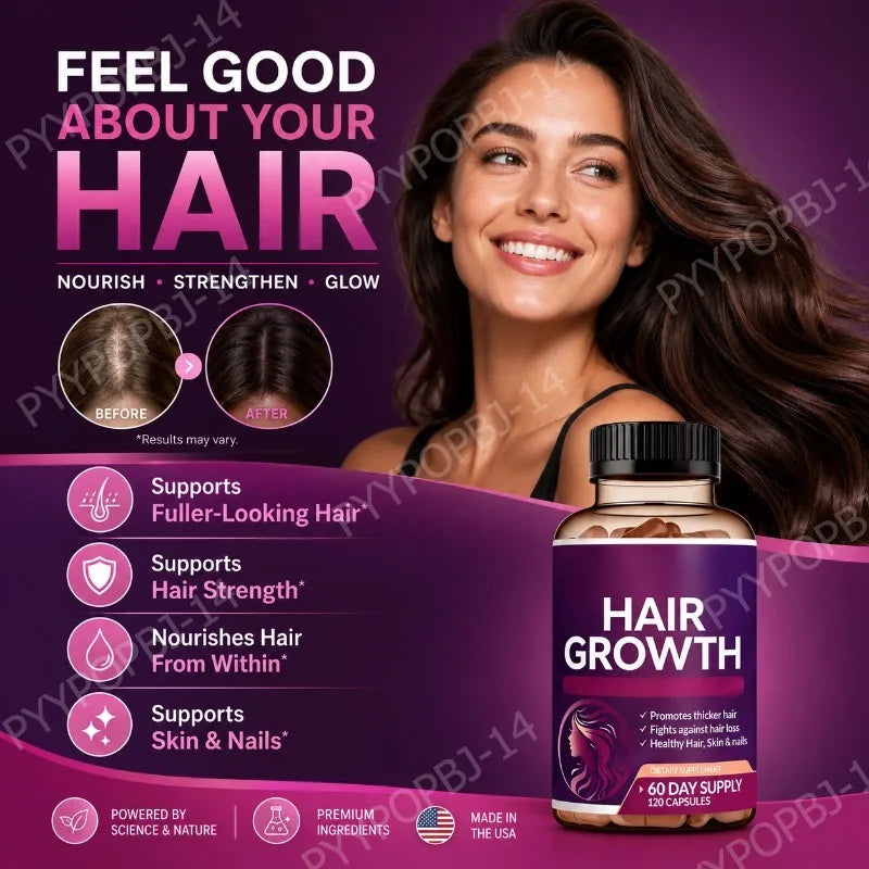 Hair Growth Vitamins – Biotin & Collagen, 120 Capsules Hair Growth Supplement Qst