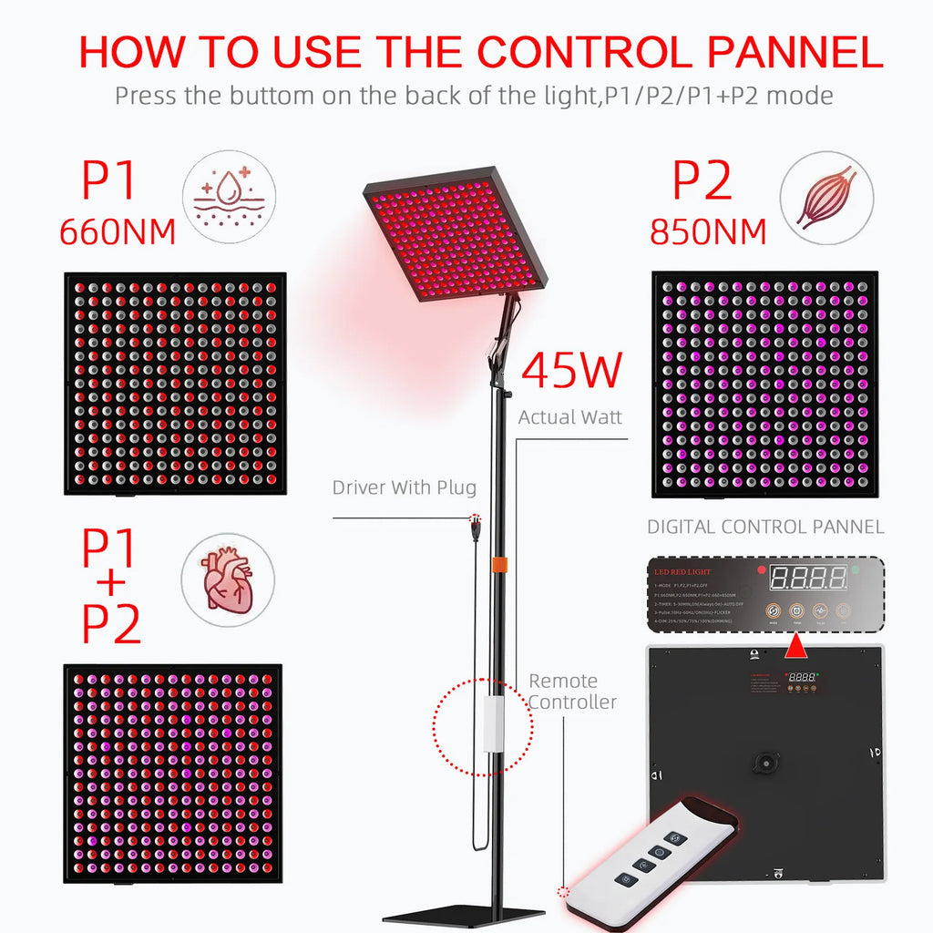 MasterGrow Floor Stand LED Red Light Therapy Panel 660nm 850nm LED Light Therapy Panel Qst