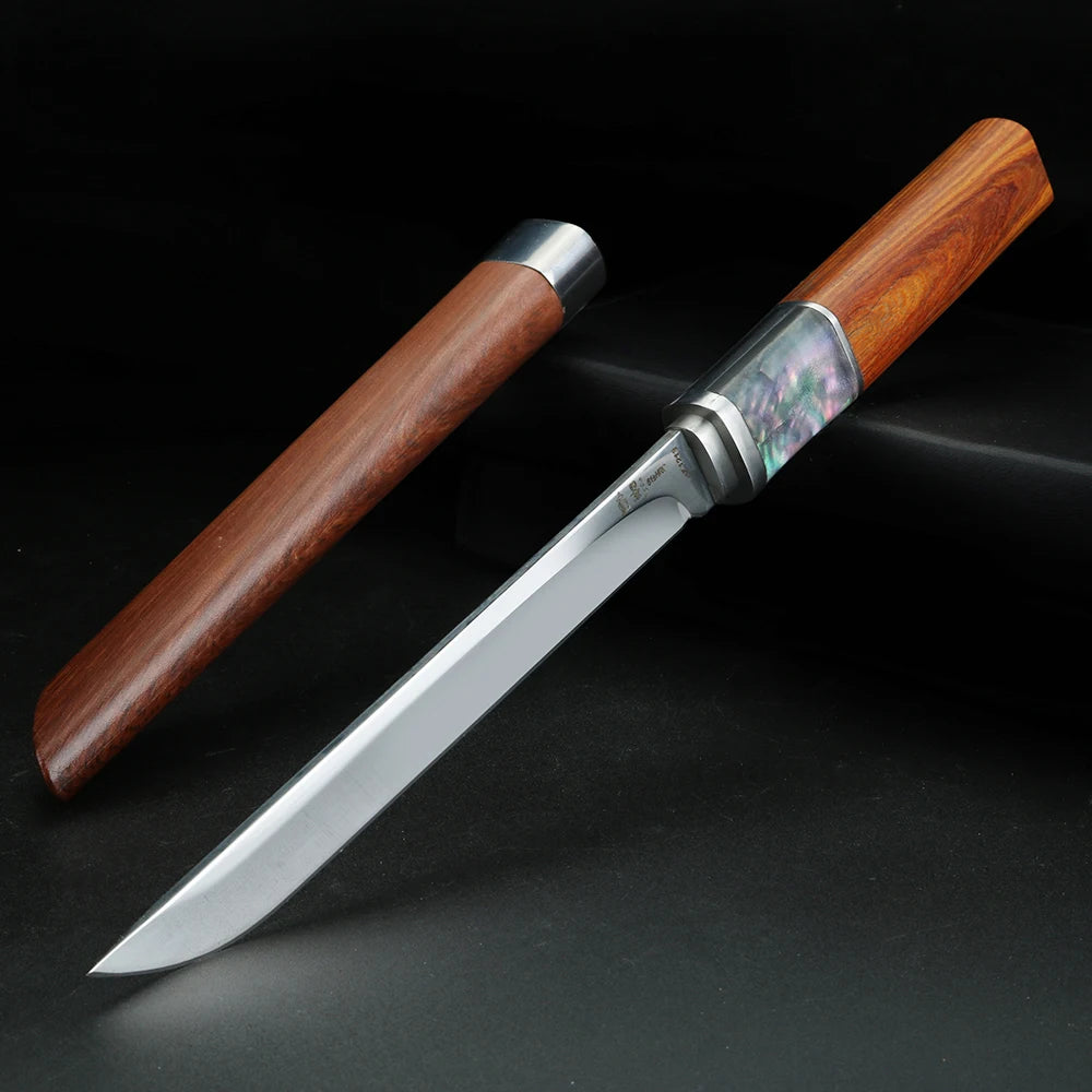 XUAN FENG 5CR13 Steel Meat Slicer Knife – Wooden Scabbard Kitchen Slicer Knife Qst