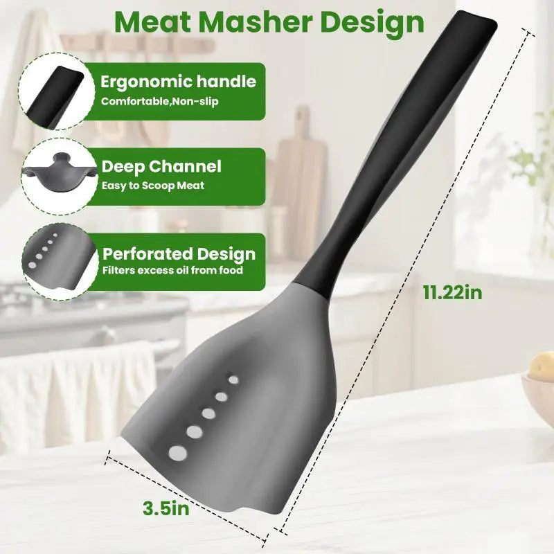 2-in-1 Silicone Meat Chopper Spatula with Oil Filter Meat Chopper Spatula Qme 1pcs
