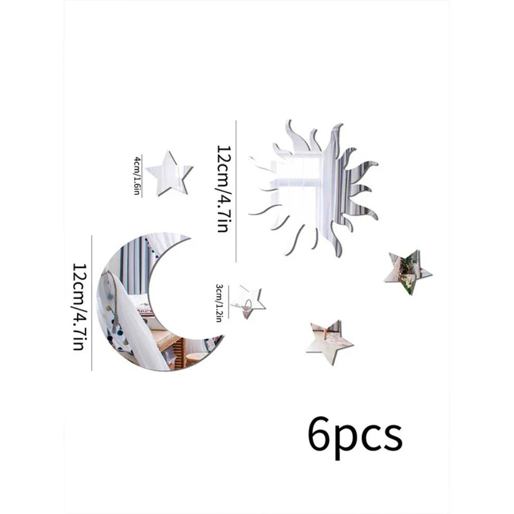 Star & Moon Acrylic Mirror Wall Stickers | DIY Home Decor Mirror Wall Stickers Qme