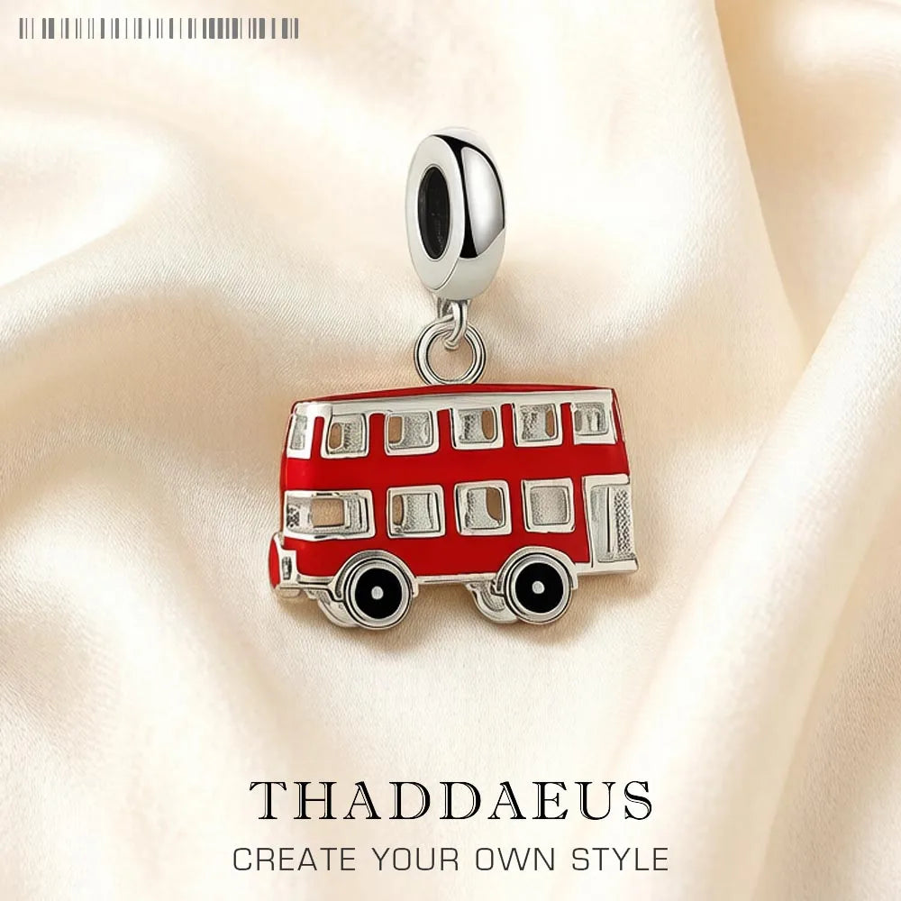 Red London Bus 925 Sterling Silver Charm Pendant Necklace Sterling Silver Pendant Qme