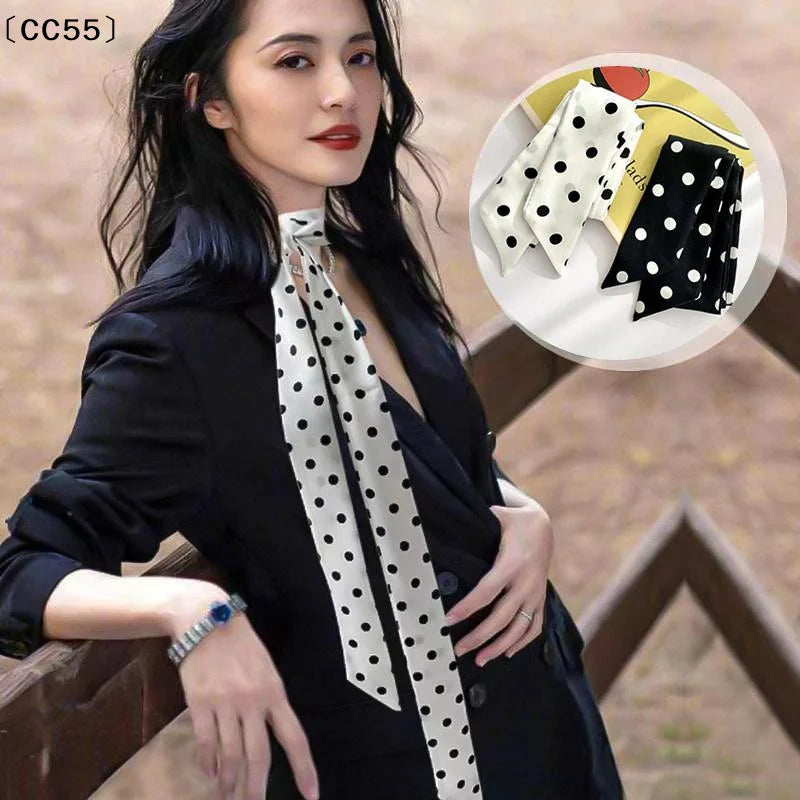 Women's Polka Dot Narrow Long Scarf – Ribbon, Headband & Bag Tie Narrow Long Scarf Qst