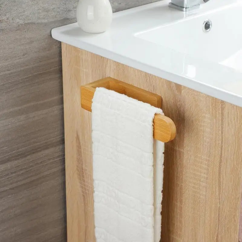 No-Drill Bamboo Towel Rack & Wall Shelf – Kitchen & Bath Wall-Mounted Towel Rack Qme