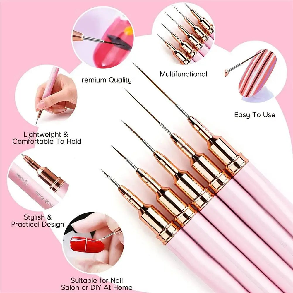 5-Piece Nail Art Liner Brush Set for UV Gel & French Polish Nail Art Brush Set Qme